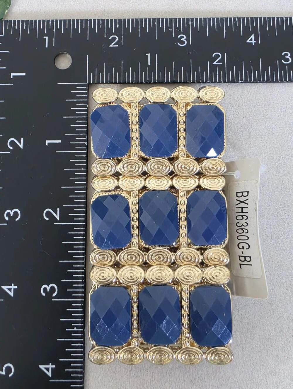 Bold Royal Blue Cabochon & Gold Tone Stretch Statement Cuff Bracelet